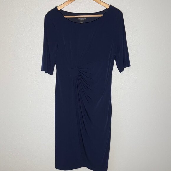 Connected Apparel Navy Blue Gathered Faux Wrap Dress Size‎ 10 - Picture 5 of 11